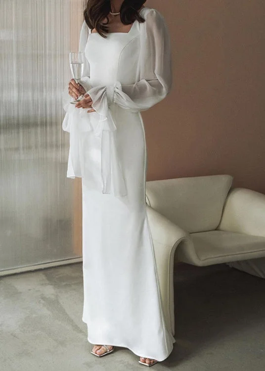 Stock Up and Save French White Square Collar Tulle Patchwork Cotton Dress Fall QL022 Stock Up and Save French White Square Collar Tulle Patchwork Cotton Dress Fall QL022