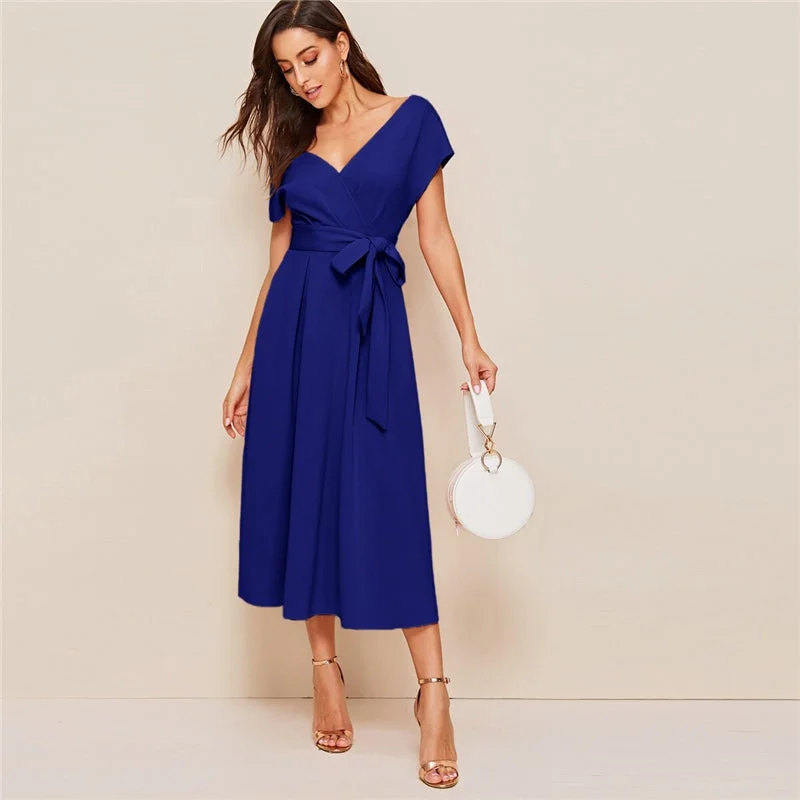 Flash Sale Women's Summer V-Neck Belted High-Waist Dress