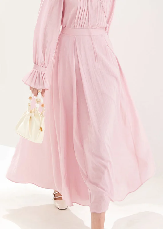 Act Now French Pink Zippered Solid High Waist Cotton A Line Skirts Fall AM1024