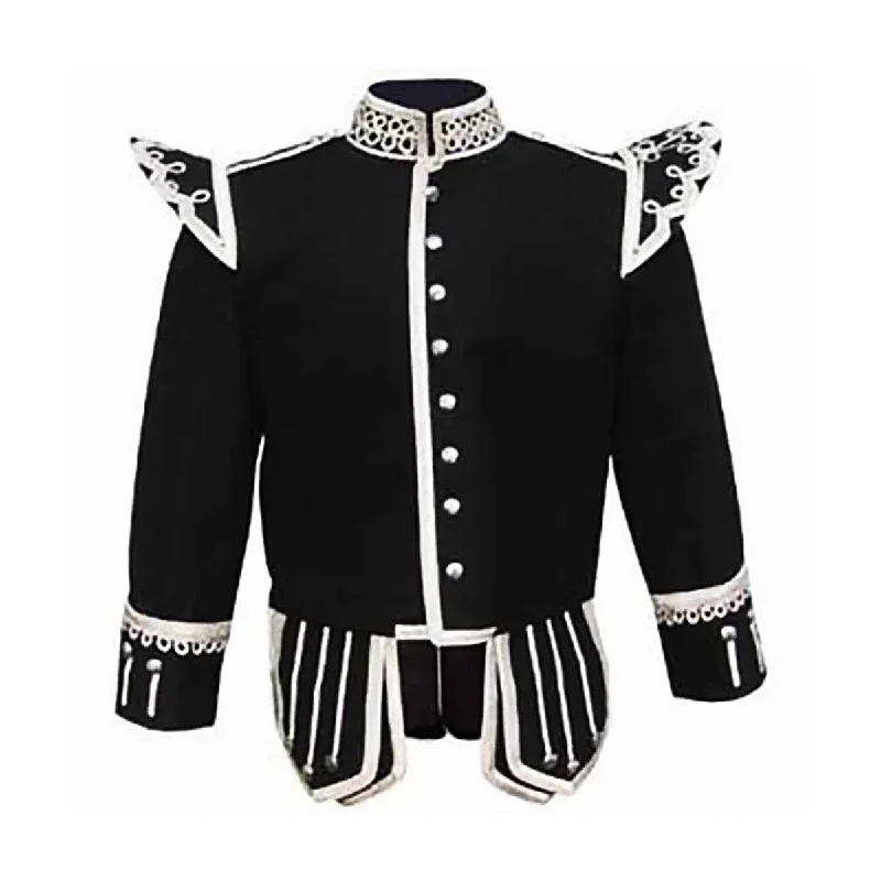 The Best Prices Fancy Black Doublet With Silver Braid And White Piping