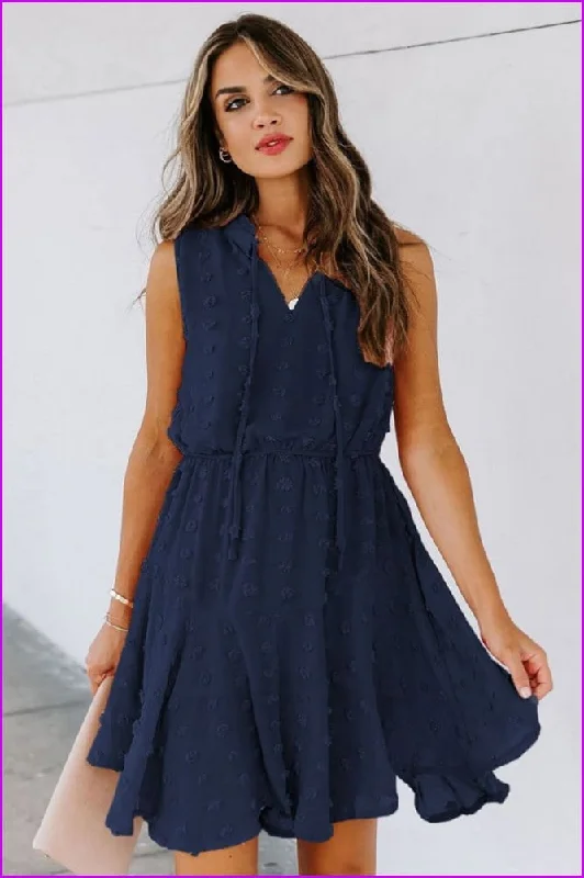 Price Drop Summer Pure Color Embroidery Sleeveless Dress For Women