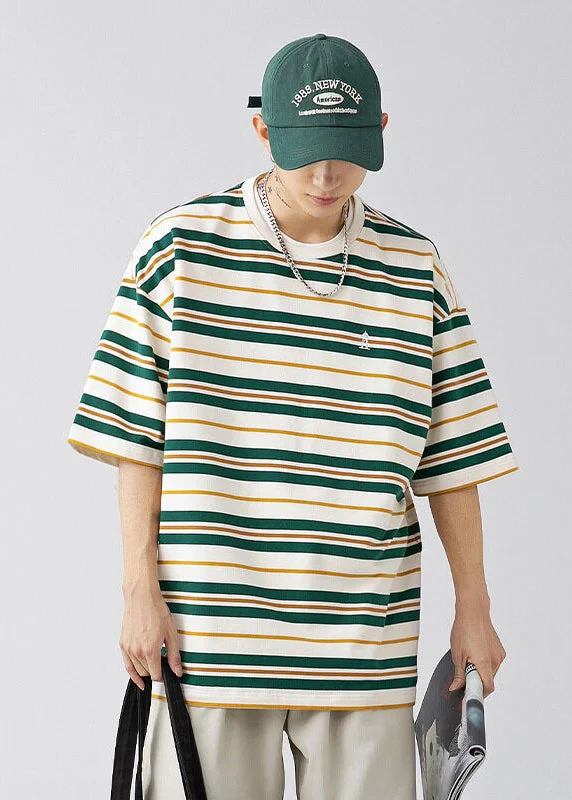Reduced Prices New Green O Neck Striped Cotton Men T Shirt Summer QH011