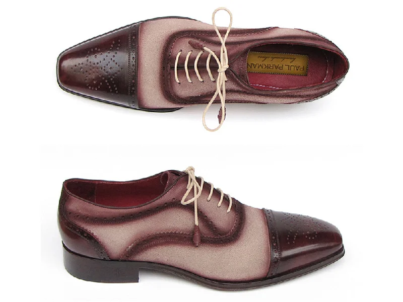 Midnight Madness Paul Parkman Men's Captoe Oxfords Bordeaux / Beige Hand-Painted Shoes (Id#024) Midnight Madness Paul Parkman Men's Captoe Oxfords Bordeaux / Beige Hand-Painted Shoes (Id#024)