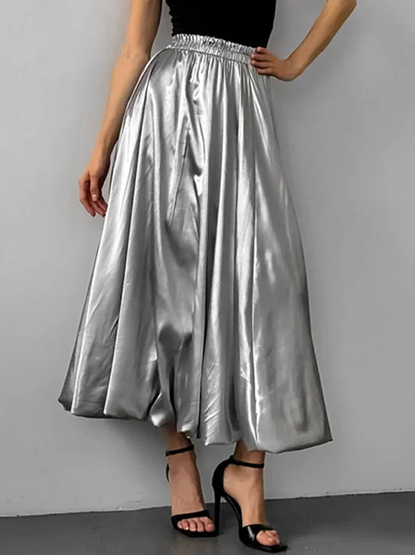 Hurry In Chic Silver High Waisted Pleated A-Line Skirts WS011