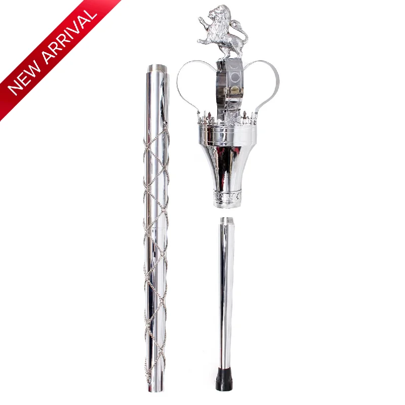 One-DAY Sale Big Crown Mace Fully Chrome Plated With Big Lion 3 Parts 60 Inches