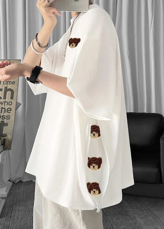 Online Specials Cool White Embroideried Zippered Cotton Mens T Shirt Designer Summer WA004 Online Specials Cool White Embroideried Zippered Cotton Mens T Shirt Designer Summer WA004