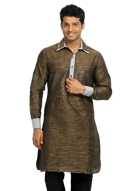 Grand Opening Sale Dark Golden Rod Pathani Kurta for Men