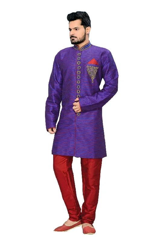 Crazy Savings Ethnic Purple Art Silk Indian Wedding Sherwani For Men