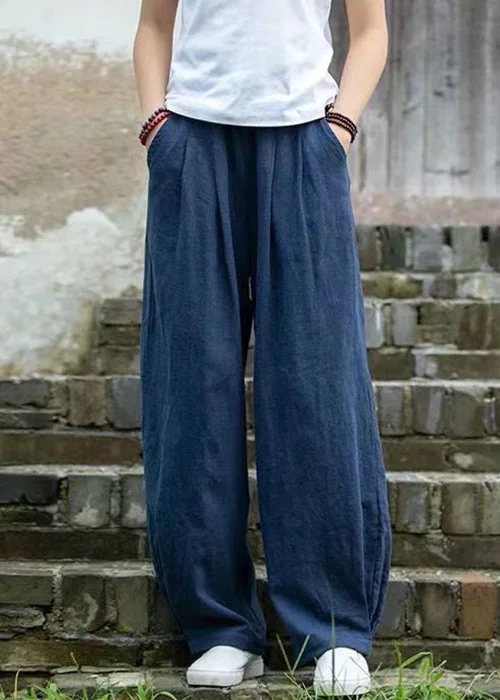 Huge Savings Simple Blue Pockets Solid Linen Pants Summer QE022