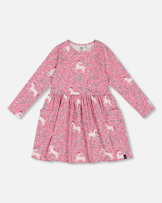 Unbeatable Prices Printed Unicorn Dress With Pockets Pink