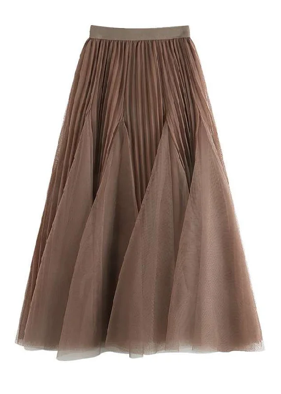 Savings Bonanza Women Brown Wrinkled Elastic Waist Tulle Skirts Spring RV005