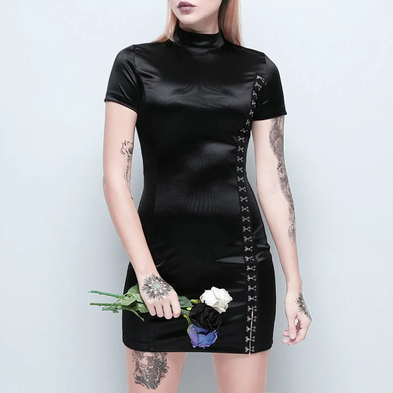 Stock Clearance Women's Bodycon Satin Short Sleeve Mini Dress