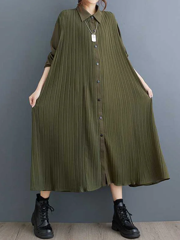 Savings Alert Stylish Army Green Lapel Buttoned Pleated Pockets Long Sleeves Shirt Dress WS001 Savings Alert Stylish Army Green Lapel Buttoned Pleated Pockets Long Sleeves Shirt Dress WS001