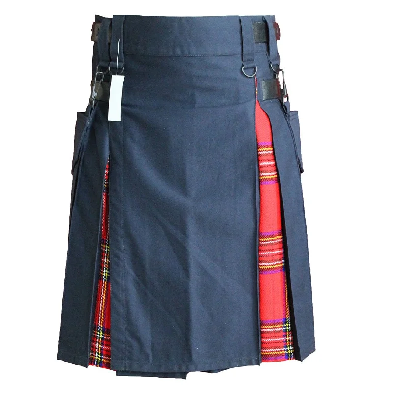 Super Sale Heavy Cotton Hybrid Kilt Navy Blue Color With Tartan