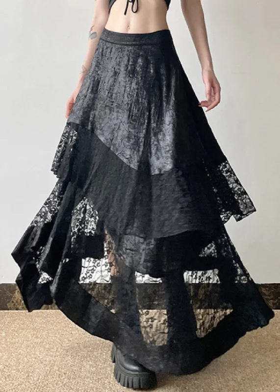 Customer Appreciation Sale French Black Asymmetrical Lace Patchwork Skirt Summer QP029 Customer Appreciation Sale French Black Asymmetrical Lace Patchwork Skirt Summer QP029