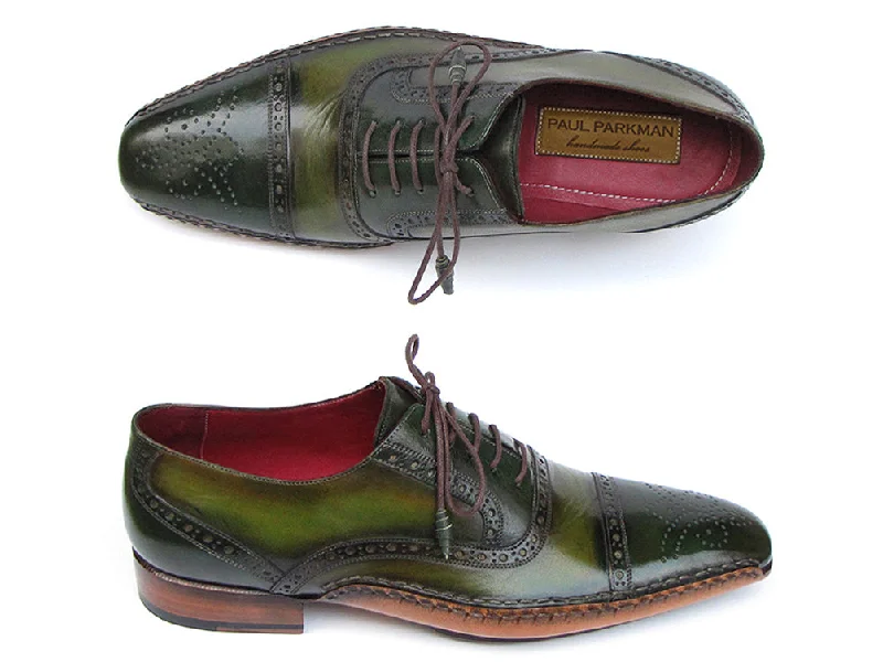 Exclusive Online Offer Paul Parkman Men's Side Handsewn Captoe Oxfords Green / Yellow Shoes (Id#5032) Exclusive Online Offer Paul Parkman Men's Side Handsewn Captoe Oxfords Green / Yellow Shoes (Id#5032)