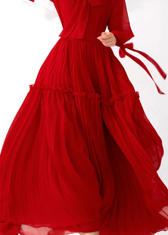 Grand Opening Sale Stylish Red Wrinkled High Waist Chiffon Exra Large Hem Skirts Fall QR037