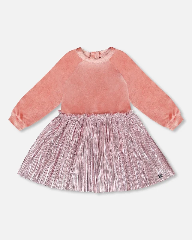 The Best Prices Bi-Material Long Sleeve Dress Light Pink