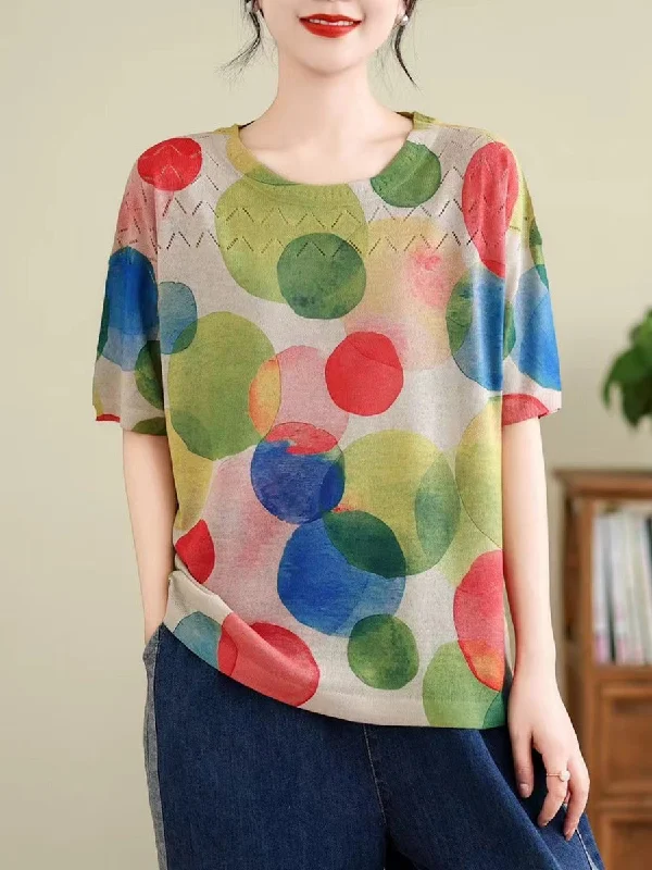 Now or Never Women Summer Vintage Print Cutout O-Neck Shirt TY1047