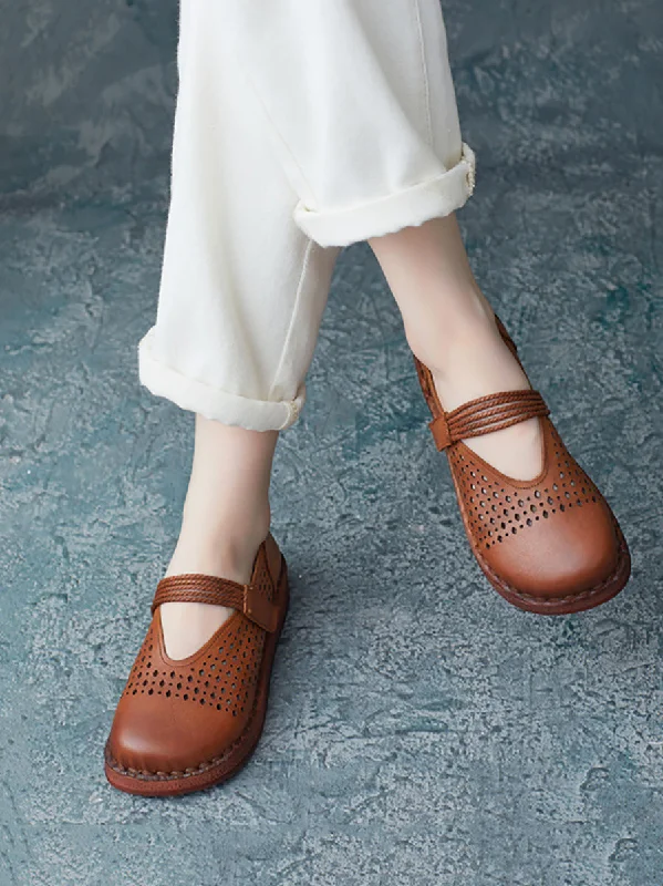 Anniversary Sale Women Summer Casual Leather Cutout Flat Shoes UI1016