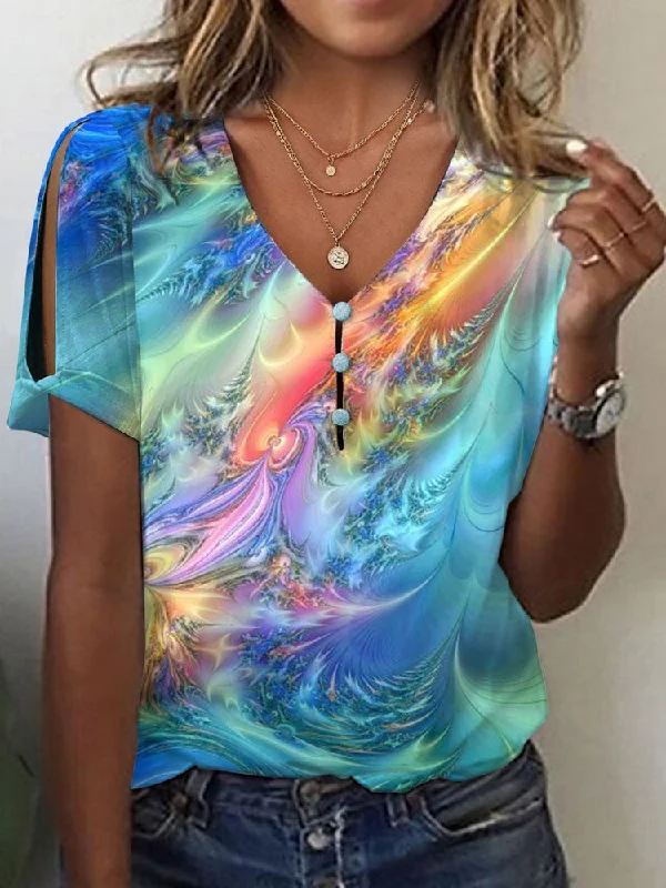 Take Advantage V Neck Loose Abstract Casual T-Shirt  cc184