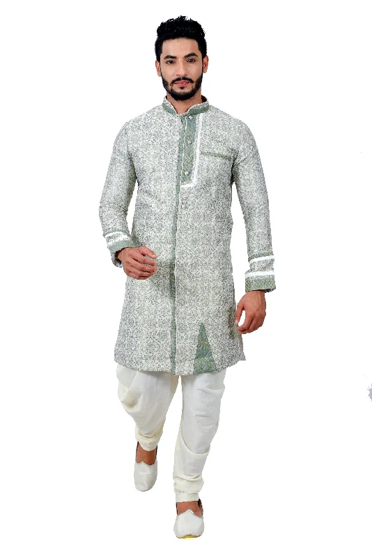 Buy Now Sea Green Cotton Brocade Silk Traditional Indian Wedding Indo-Western Sherwani for Men Buy Now Sea Green Cotton Brocade Silk Traditional Indian Wedding Indo-Western Sherwani for Men