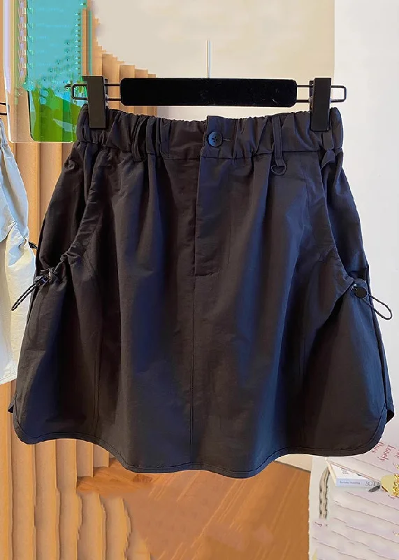 Price Fest Black Drawstring Pockets Cotton Skirts Elastic Waist QE017
