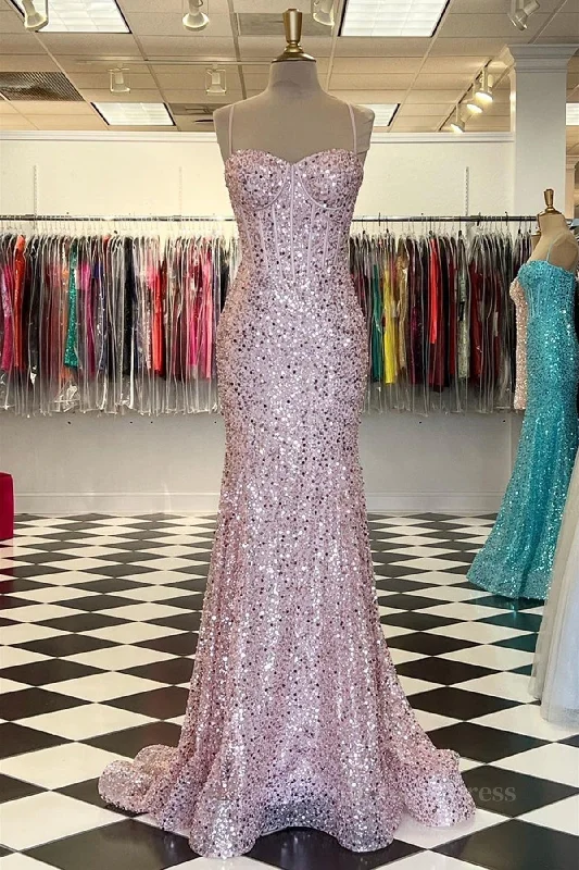 Extra Savings Shiny Sequins Mermaid Pink Long Corset Prom Dress, Sweetheart Neck Pink Corset Formal Dress, Mermaid Pink Evening Dress outfit