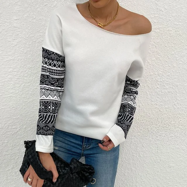 Extra Discounts Long-Sleeve Scoop Neck Print T-Shirt CA1058