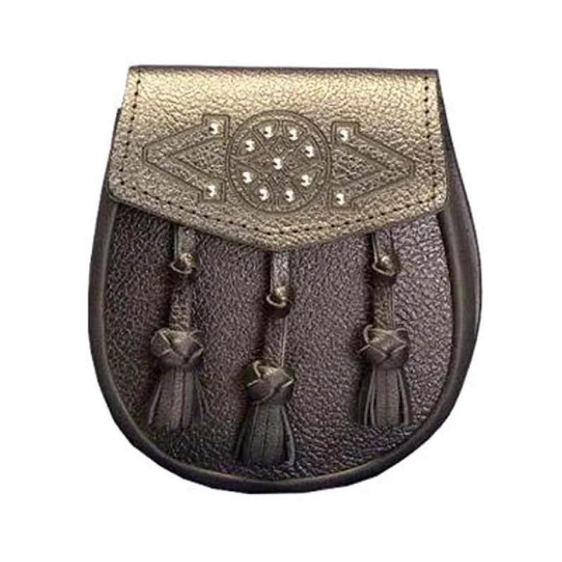 Markdowns Black or Brown Leather Grained Leather Sporran With 3 Knotted Tassels