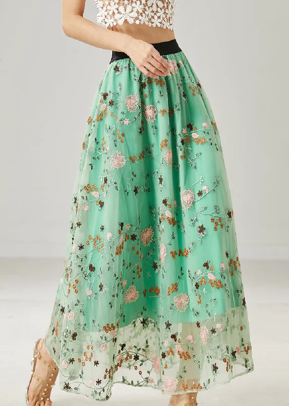 Reduced Prices Italian Green Embroidered Tulle Skirts Summer AZ1044