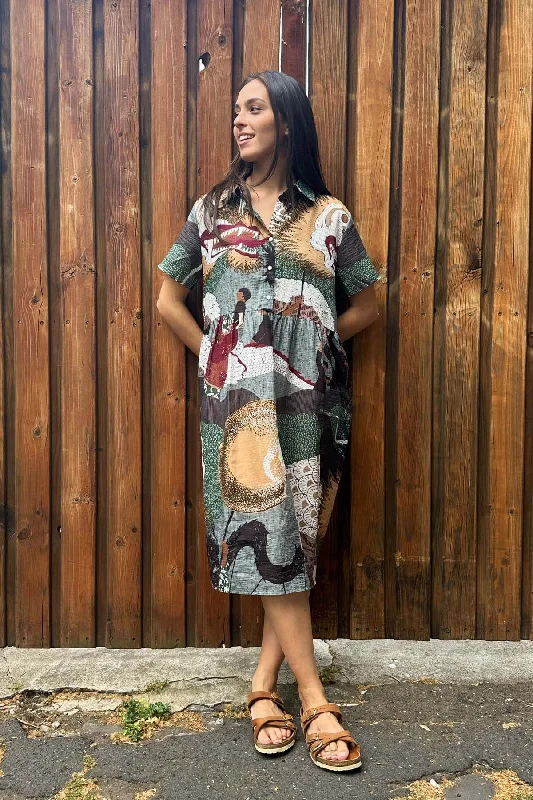 Deal of the Day Festival Villa Dress Long Green in Seersucker