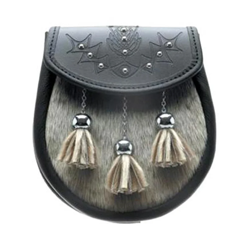 Online Specials Semi Dress Buffalo Skin Sporran 3 Tassels With Chain Belt