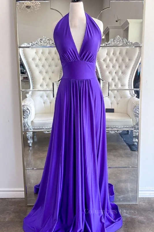 Limited Quantity Elegant Halter Neck Backless Purple Long Corset Prom Dress, Backless Purple Corset Formal Graduation Evening Dress outfit Limited Quantity Elegant Halter Neck Backless Purple Long Corset Prom Dress, Backless Purple Corset Formal Graduation Evening Dress outfit