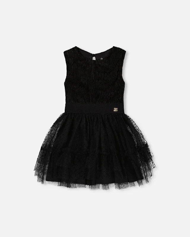Super Bargain Sleeveless Dress With Tulle Skirt Black