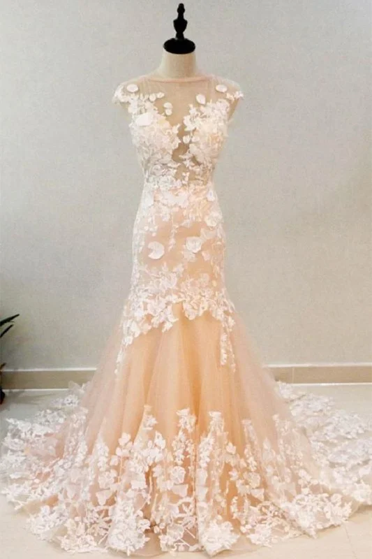 Bargain Prices Round Neck Mermaid Champagne Lace Long Corset Prom Dress, Mermaid Champagne Corset Formal Dress, Champagne Lace Evening Dress outfit Bargain Prices Round Neck Mermaid Champagne Lace Long Corset Prom Dress, Mermaid Champagne Corset Formal Dress, Champagne Lace Evening Dress outfit