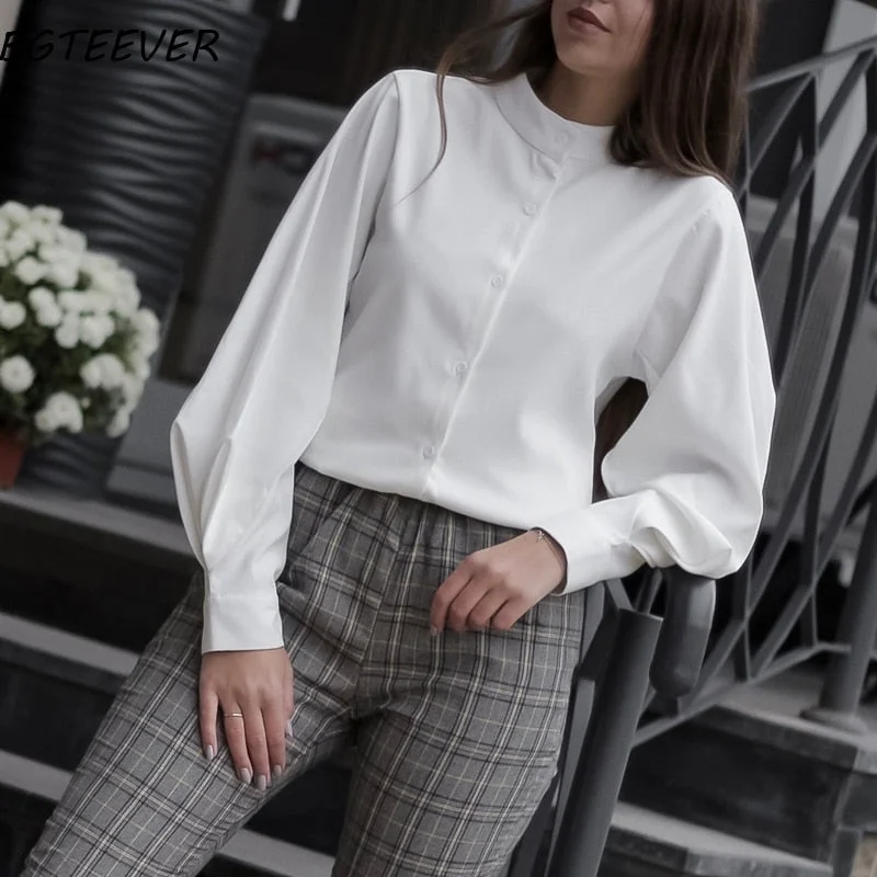 Unbeatable Prices Vintage Lantern Sleeve Thicken Women Shirt Blouses