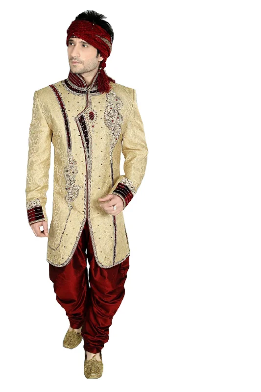 Buy Now Classic Brown Brocade Silk Indian Wedding Sherwani For Men