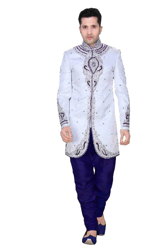 Epic Deals Elegant Off White Brocade Silk Indian Wedding Sherwani For Men