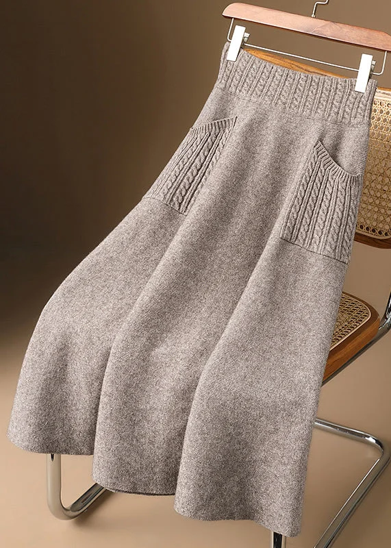 New Deals Organic Light Camel Pockets Woolen Knit Skirt Winter RV032