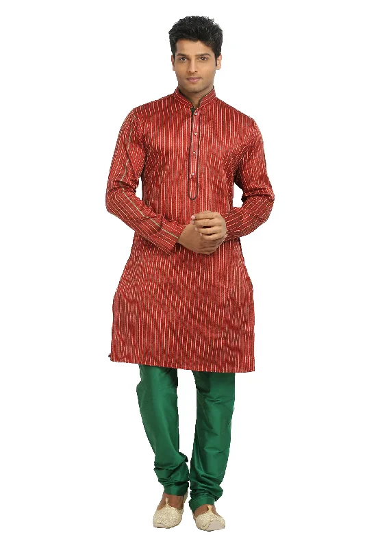 Super Savings Red Pinstripes Indian Wedding Kurta Pajama Sherwani - Indian Ethnic Wear for Men Super Savings Red Pinstripes Indian Wedding Kurta Pajama Sherwani - Indian Ethnic Wear for Men