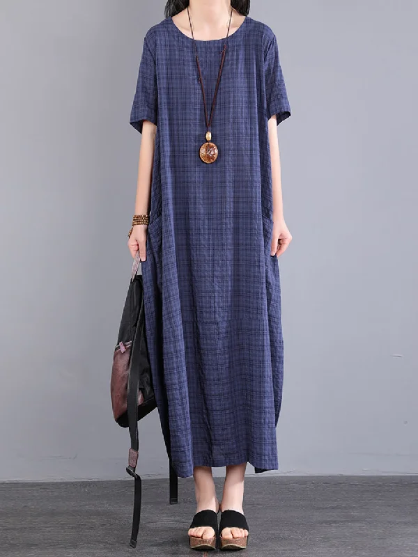 Exclusive Savings Plus Size Women Summer Artsy Plaid Loose Dress KL1026