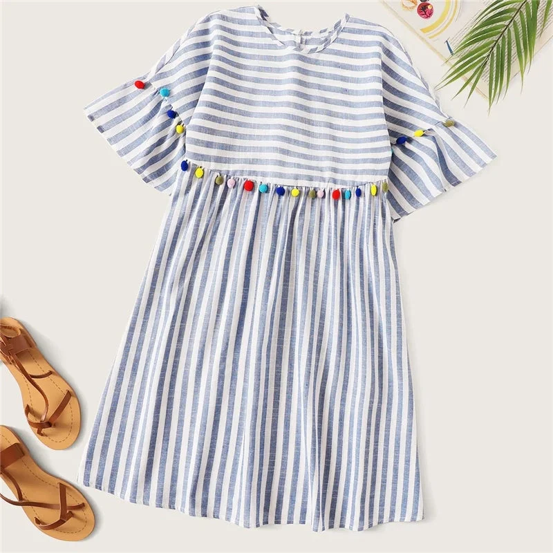 Price Rollback Women's Summer High-Waist Striped Short Tunic-Dress