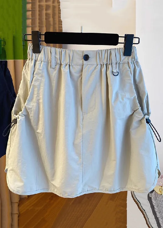 Blowout Deals Casual Light Grey Pockets High Waist Cotton Skirts Summer QE016