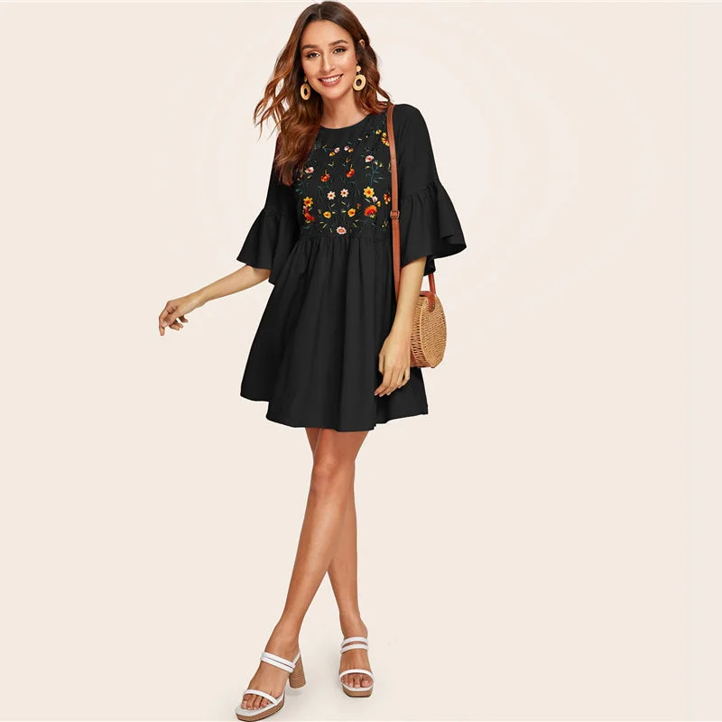 Low Prices Women's Summer O-Neck High-Waist Floral Loose Dress