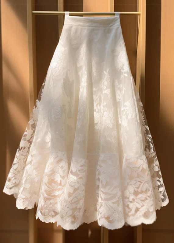 Price Break Floral Beige Solid High Waist Lace Skirts Summer QP055