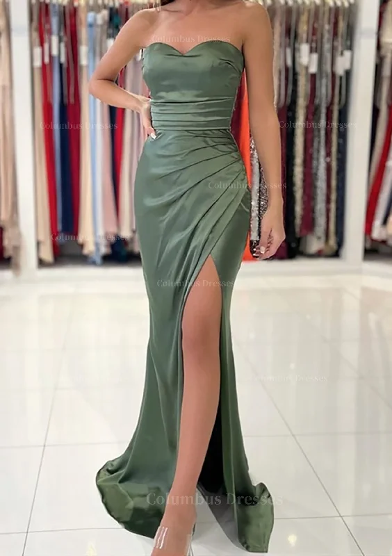 YEAR-End Clearance Sheath/Column Sweetheart Sleeveless Charmeuse Long/Floor-Length Prom Dress With Pleated Split YEAR-End Clearance Sheath/Column Sweetheart Sleeveless Charmeuse Long/Floor-Length Prom Dress With Pleated Split