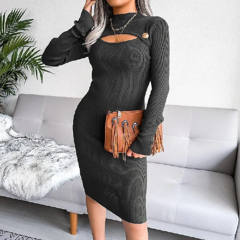 Midnight Madness Winter Knitted Sweater Dress Women Cut Out Turtleneck Long Sleeve Bodycon Dress Midnight Madness Winter Knitted Sweater Dress Women Cut Out Turtleneck Long Sleeve Bodycon Dress