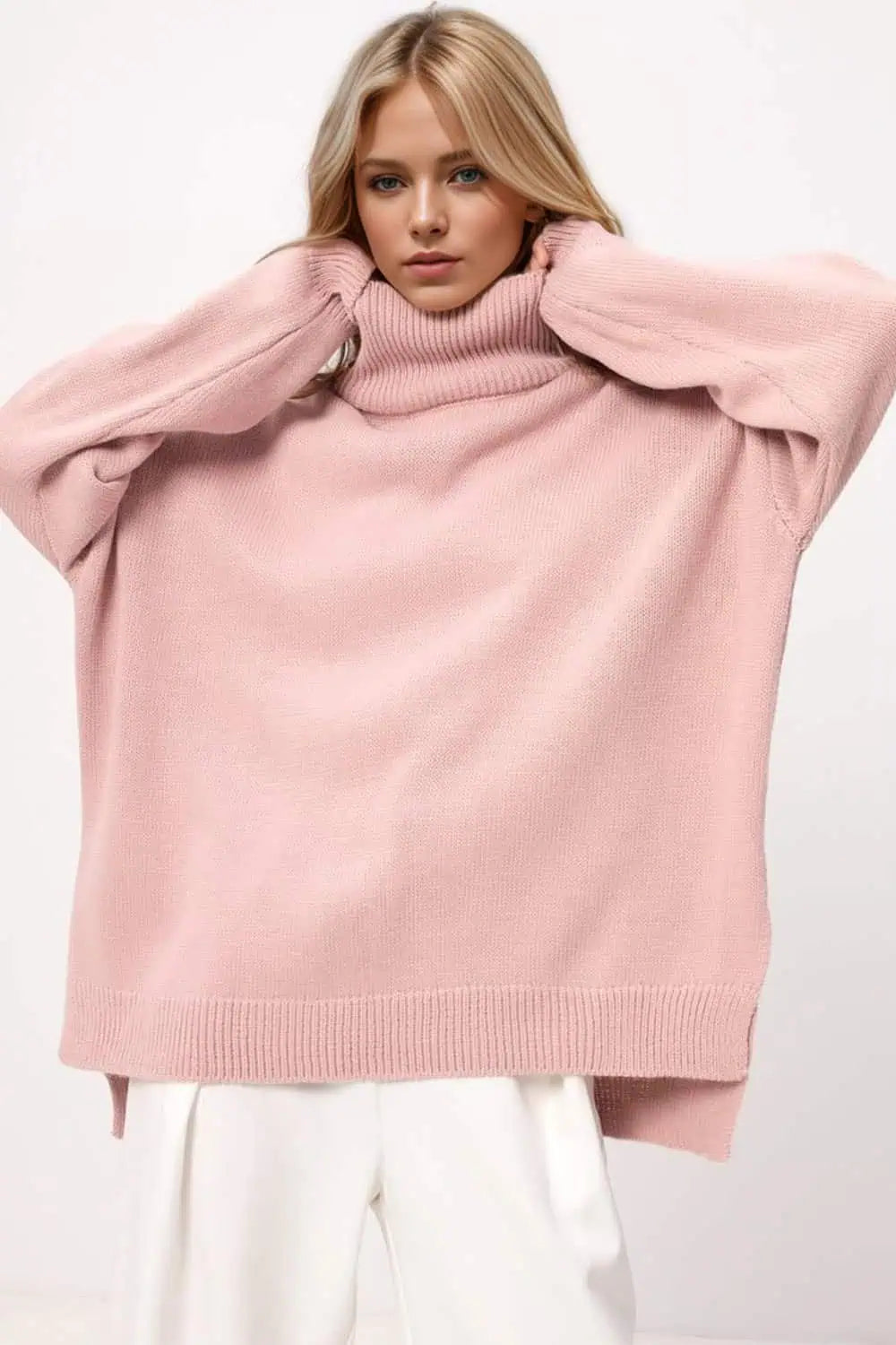 Unbeatable Prices Basic Bae Side Slit Turtleneck Long Sleeve Sweater