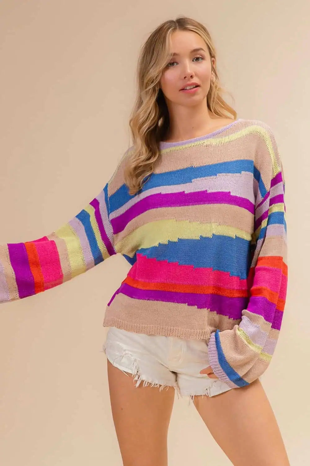 Stock Clearance BiBi Multi Color Geometric Stripe Sweater